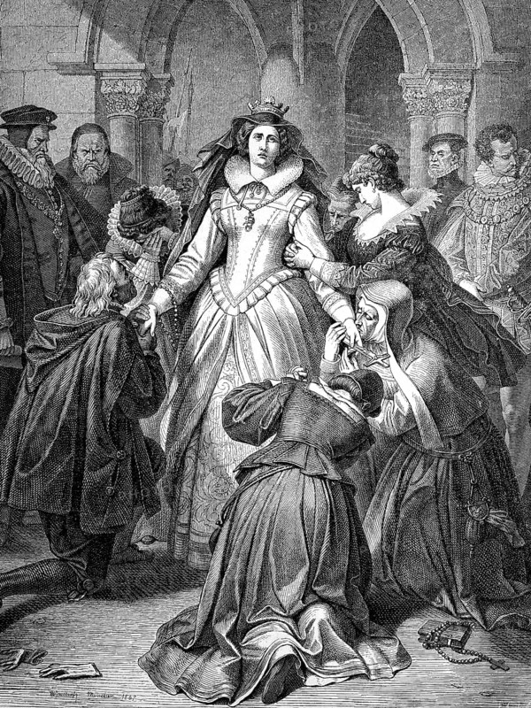 Mary Stuart, bidding farewell to her corn on the way to execution. Mary Stuart, 1542, 1587, born as Mary Stewart, was Queen of Scotland from 14 December 1542 to 24 July 1567 as Mary I, Historical, digitally restored reproduction from a 19th century original, Record date not stated