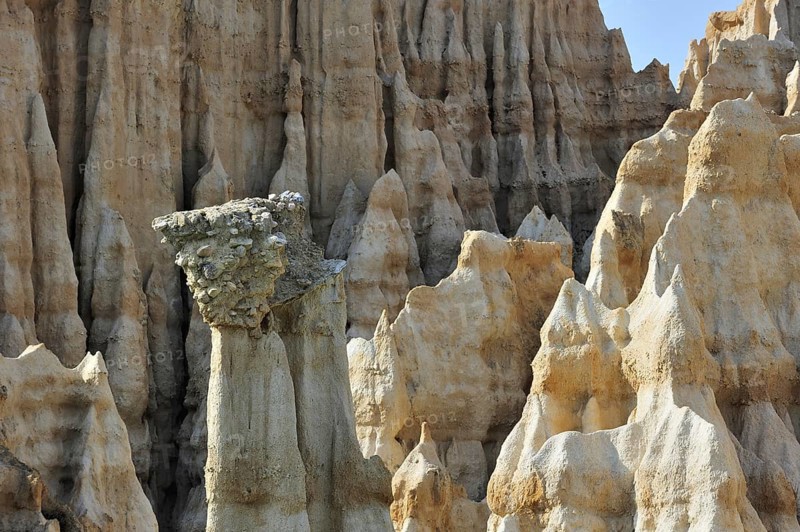 Strange rock formations created by water erosion at the Orgues d'Ille-sur-Têt in the Pyrénées-Orientales, Pyrenees, France, Europe