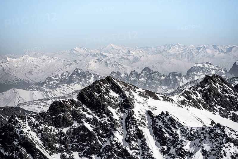Peaks and mountains in winter, Sellraintal, Stubai Alps, Kühtai, Tyrol, Austria, Europe