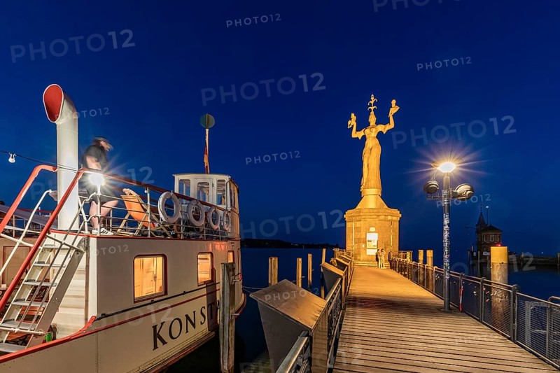 Restaurant on the historic ferry Constance and Imperia in the harbour, Constance, Lake Constance, Baden-Württemberg, Germany, Europe