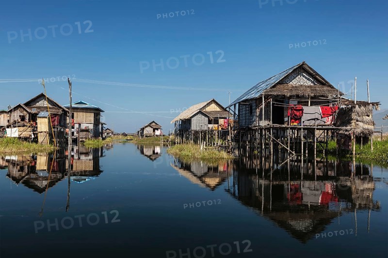 Stilted houses in village on Inle lake, Myanmar, Asia