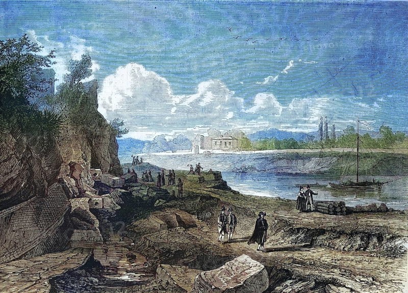New excavations on the banks of the Tiber, marble depot from the ancient Roman city, 1968, Rome, Italy, Historical, digitally restored reproduction of an original 19th century master, exact original date unknown, Europe