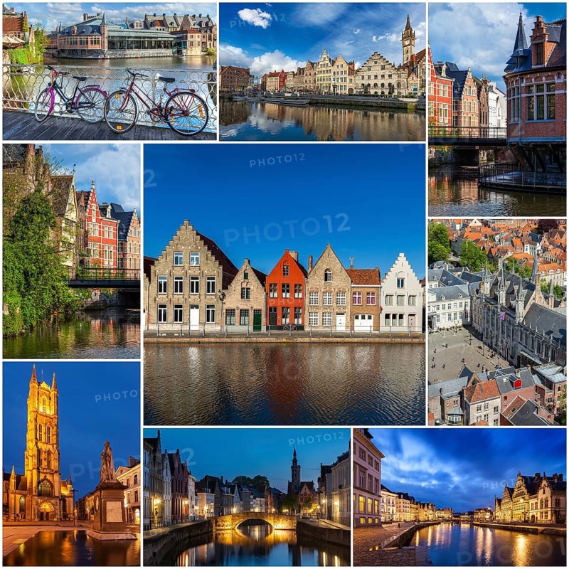 Mosaic collage storyboard of Belgium tourist views travel images