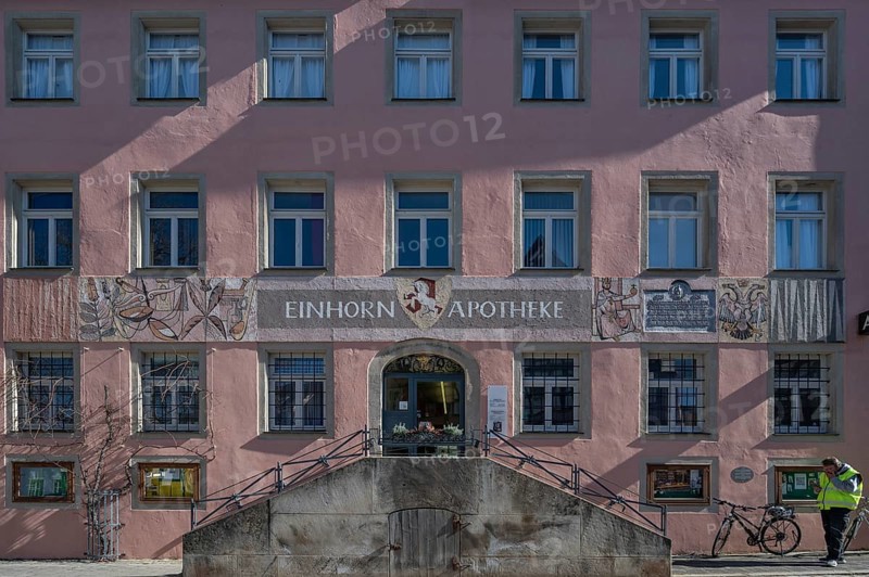 Historic Unicorn Pharmacy, Weissenburg, Middle Franconia, Bavaria, Germany, Europe