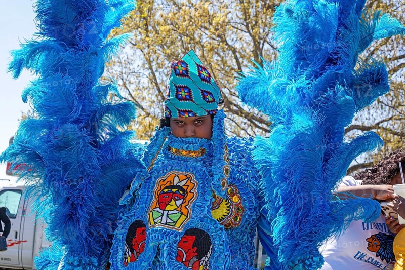 New Orleans, Louisiana - The Mardi Gras Indians' Super Sunday parade. African-Americans create elaborate costumes for the annual event to honor Native Americans who, during slavery, helped helped people escape and gave them refuge