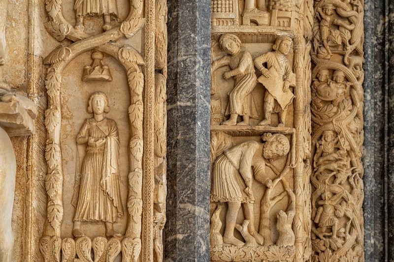 Detail of Radovan's portal of the Cathedral of St Lawrence in Trogir, Croatia, Europe