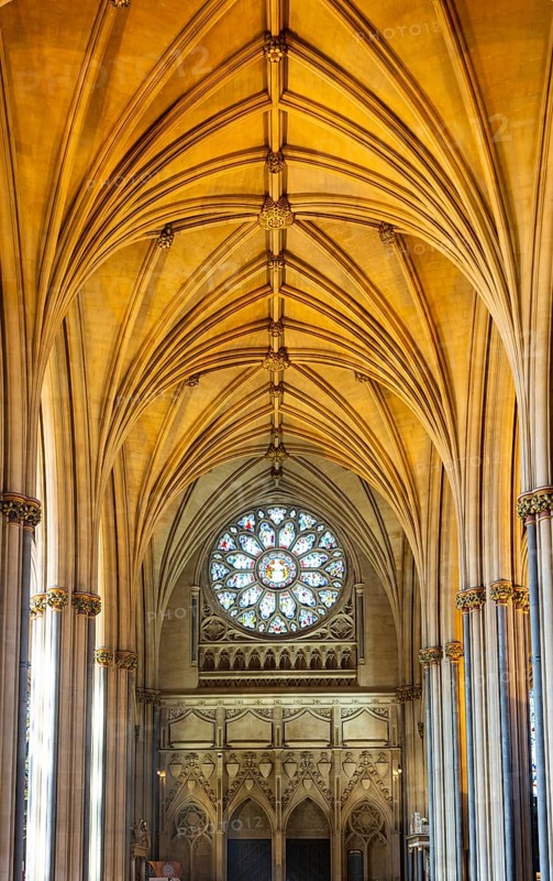 Vaulted roof ceiling inside Bristol cathedral church, Bristol, England, UK