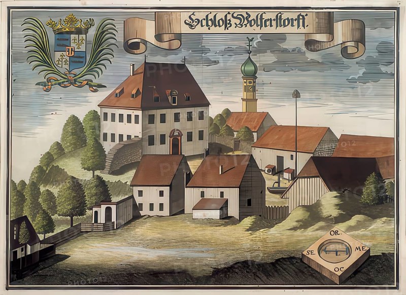 Wolfersdorf Castle around 1890, demolished castle in Wolfersdorf in the district of Freising in Upper Bavaria, Germany, reproduction from a model from that time, historical, digitally enhanced, Europe