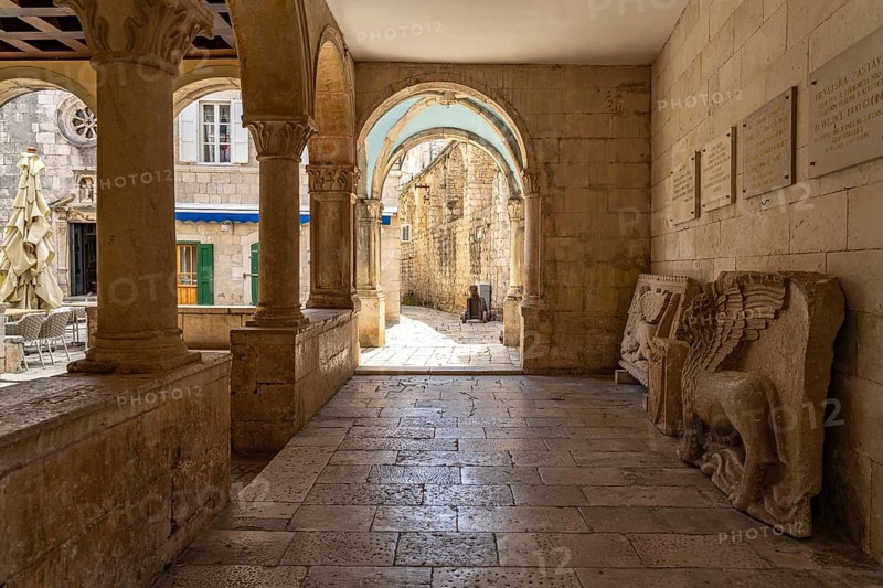 The loggia in the old town centre of Korcula, Croatia, Europe