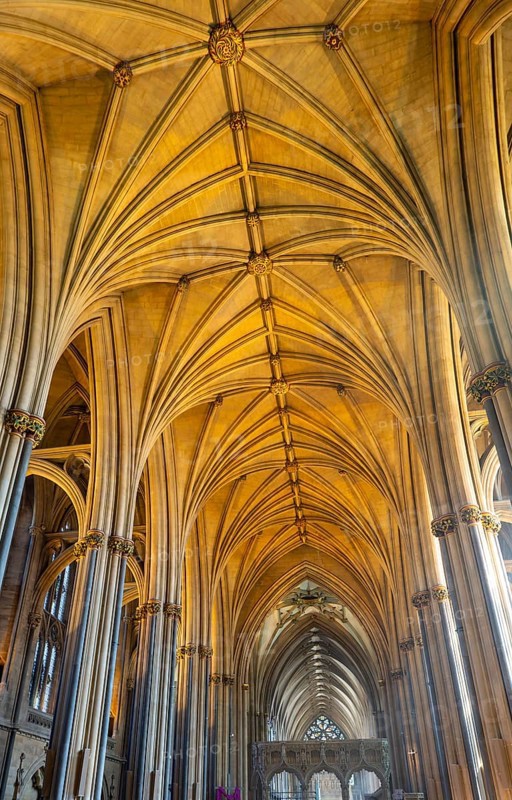 Vaulted roof ceiling inside Bristol cathedral church, Bristol, England, UK