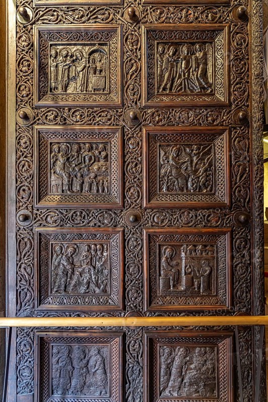 Carved wooden door of the Cathedral of St Domnius in Split, Croatia, Europe