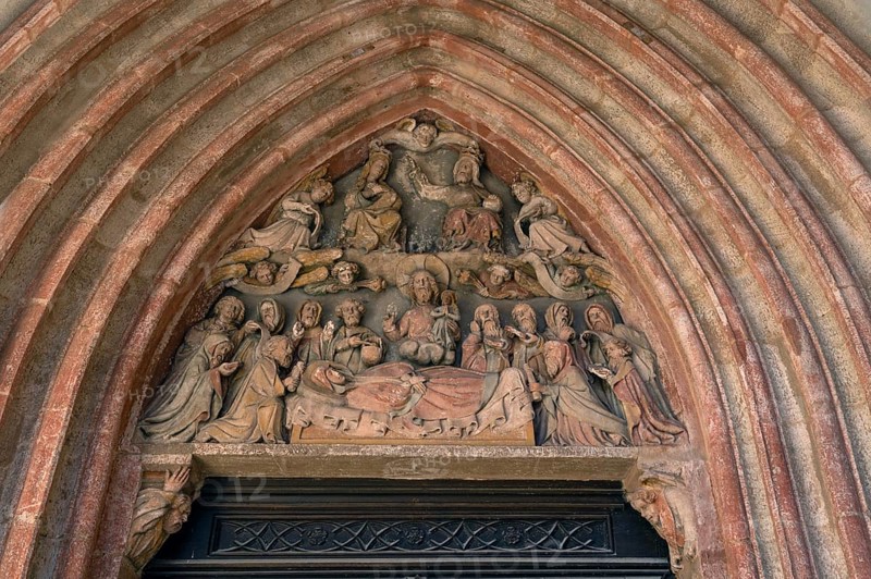 Tympanum, Mary's Entombment, St Andrew's Church, Weißenburg, Middle Franconia, Bavaria, Germany, Europe