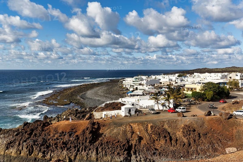 Fishing village on the rocky west coast, black lava coast, coastline, Cumulus, El Golfo, Yaiza, Lanzarote, Spain, Europe