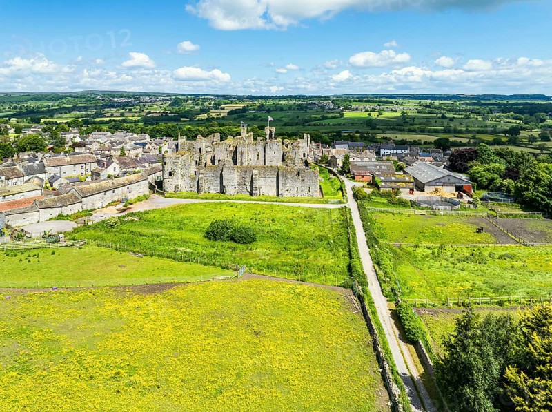 Middleham Castle from a drone, Middleham, Wensleydale, North Yorkshire, England, United Kingdom, Europe