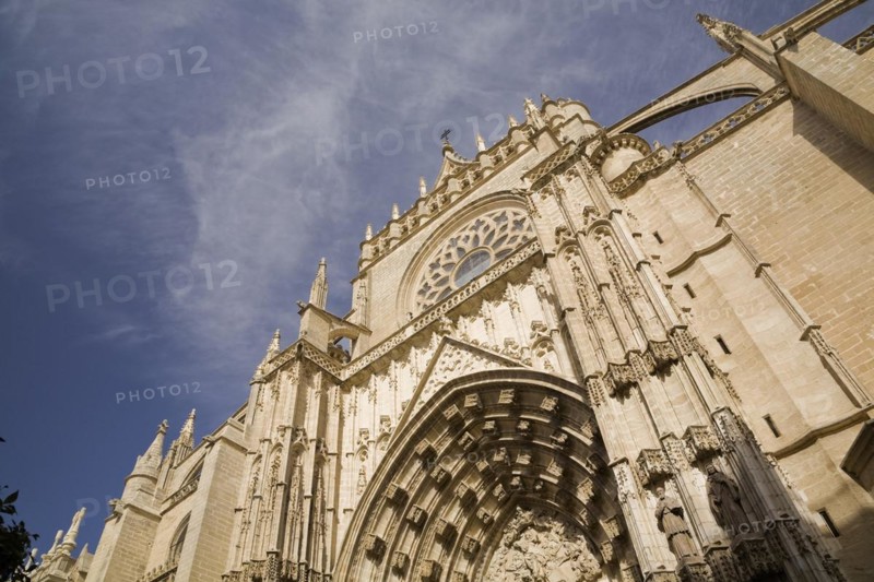 Architectural details on the outside of The Cathedral of Saint Mary of the See or Seville Cathedral, Seville, Spain, Europe