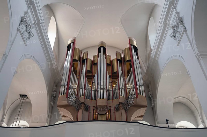 Organ loft of the Augustinian Church, Dominikanerplatz, Würzburg, Lower Franconia, Bavaria, Germany, Europe
