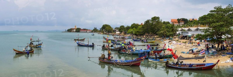 Colourful fishing boats, boat, ship, fishing boat, colourful, colourful, decorated, harbour, sea, seafaring, ocean, fisherman, work, tradition, wooden boat, fishing, fishing cutter, painted, holiday, travel, tourism, water taxi, fishing, panorama, island, holiday island, Koh Samui, Thailand, Asia