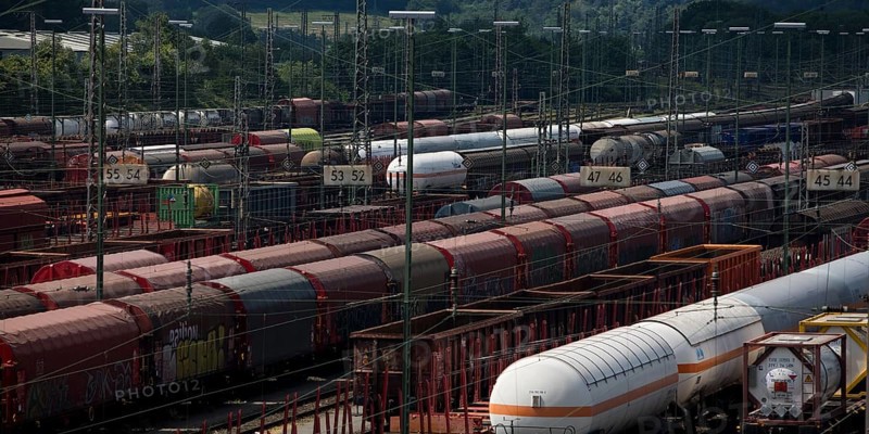 Train formation yard in the Vorhalle district, marshalling yard, goods trains, Hagen, Ruhr area, North Rhine-Westphalia, Germany, Europe