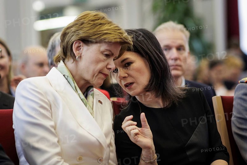 Baiba Braze, Foreign Minister of Latvia, and Annalena Bärbock (Alliance 90/The Greens), Federal Foreign Minister, at the event to mark the first anniversary of the National Security Strategy at the Federal Academy for Security Policy in Berlin, 1 July 2024