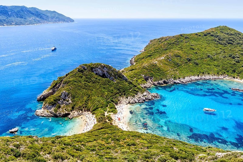 Porto Timoni Beach with turquoise blue sea on the island of Corfu, Greece, Europe