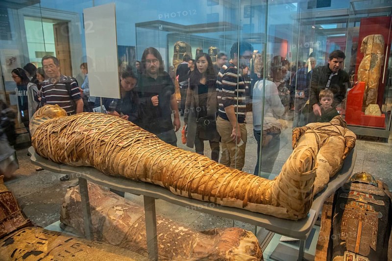 Mummies in Hall of Ancient Egypt, British Museum, London, England, United Kingdom, UK, Great Britain, Europe