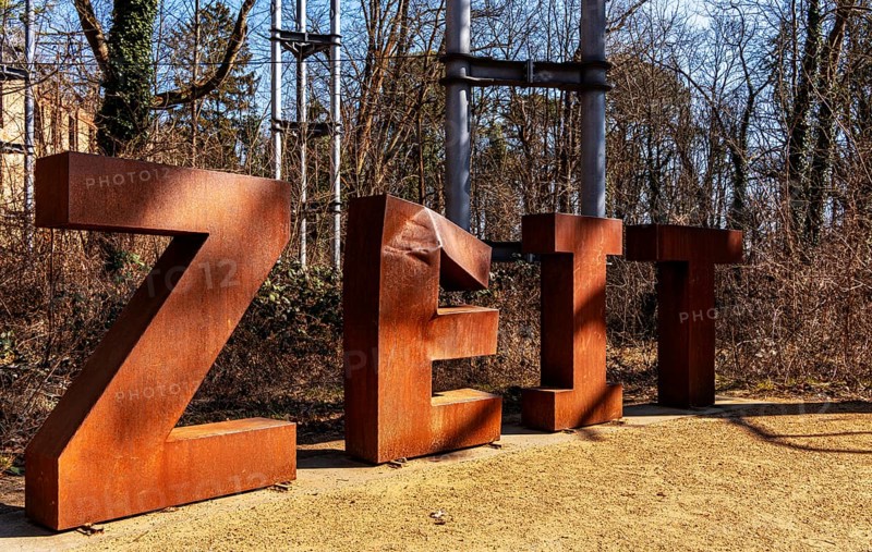 Art installation in front of the entrance to the former Alpenhaus, Historic Tuberculosis Sanatoriums in Beelitz, Brandenburg, Germany, Europe