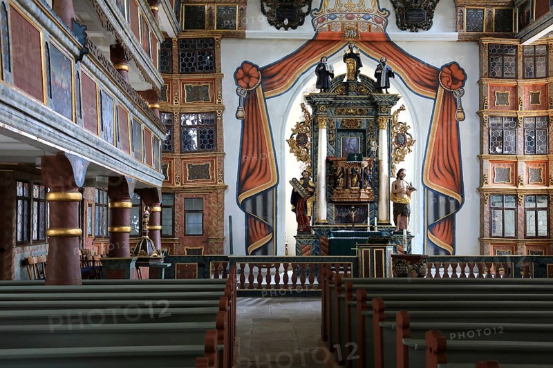 Pulpit altar, Cathedral of the Rhön, Protestant church, Helmershausen, Rhönblick parish, Schmalkalden-Meiningen district, Thuringia, Germany, Europe