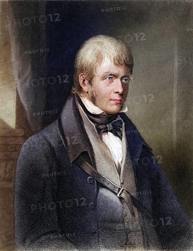 Walter Scott (1771-1832), Scottish author and poet. Known for his historical Waverley novels. Copper engraving after the portrait of Gilbert Stuart Newton (1795-1835), Historical, digitally restored reproduction from a 19th century original, Record date not stated