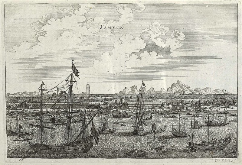 The harbour and the city of Canton, China, 17th century, Historical, digitally restored reproduction from a 19th century original, Record date not stated, Asia