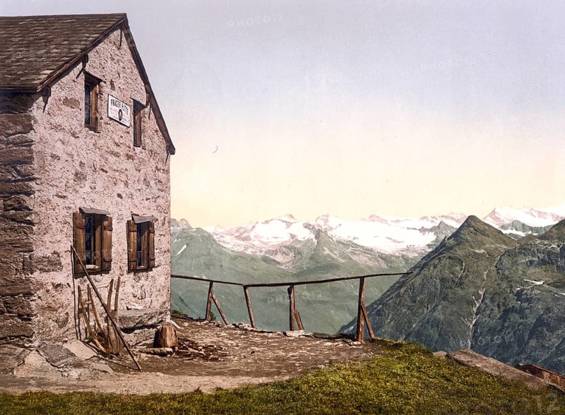 Alte Prager Hütte, at 2489 m above sea level southeast of the Großvenediger in East Tyrol in Austria, Historical, digitally restored reproduction from a 19th century original, Record date not stated