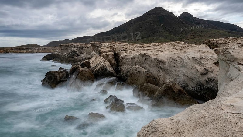 Playa Los Escullos, Cabo de Gata, Los Escullos, Playa del Arco, El Arco beach, Cabo de Gata-Nijar Natural Park, Almeria, Andalusia, Spain, Europe