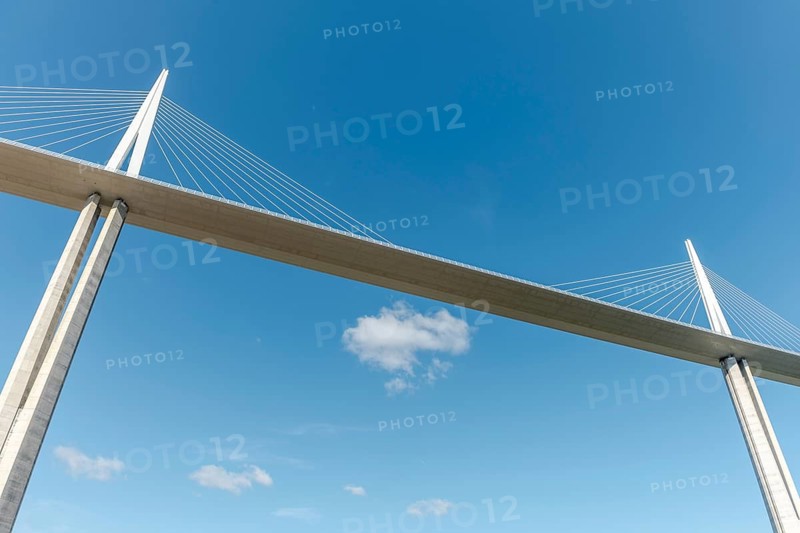Millau viaduct, cable-stayed bridge over Tarn valley. The highest road bridge in the world. A75 motorway. Aveyron, France, Europe
