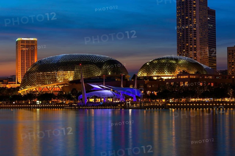 SINGAPORE, MAY 8: Esplanade â?? Theatres on the Bay concert hall (also nicknamed Durian) at Waterfront, Marina Bay on May 8, 2011 in Singapore in the evening. The Esplanade is one the worldâ??s busiest arts centres, Marina, Singapore, Singapore, Asia
