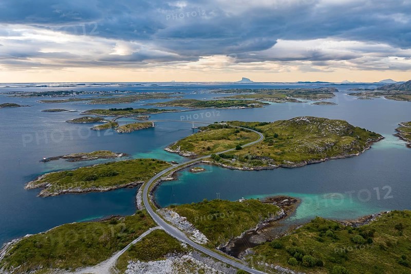 Road over small islands, archipelago islands, Herøy island, Helgeland coast, Nordland, Norway, Europe