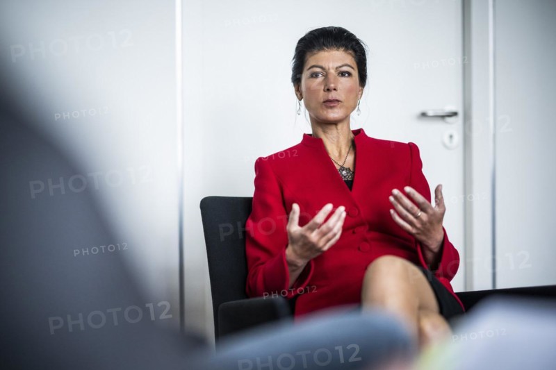 Sahra Wagenknecht is a member of the German Bundestag and founder of the BSW party, pictured here in front of her office in the German Bundestag in Berlin, 10 April 2024