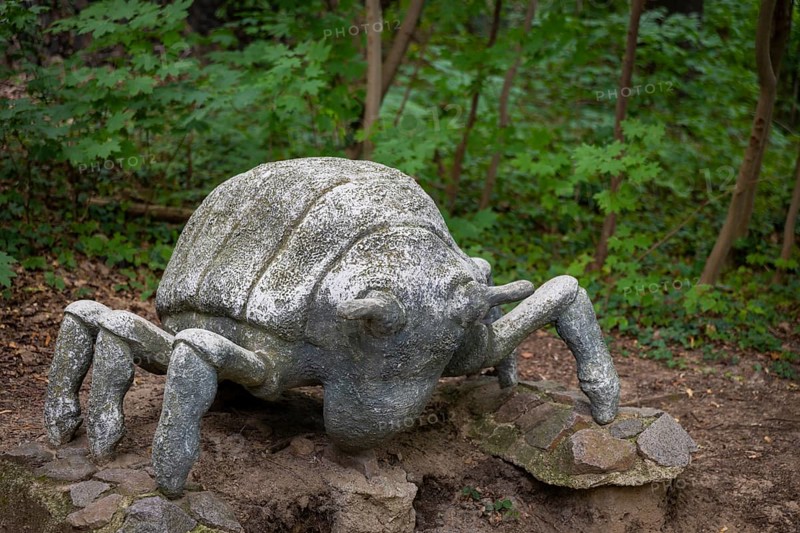 A phylloxera sculpture adorns the Historic Forest Route. Mia Stolle, a student of theatre sculpture at the Dresden University of Fine Arts, created the sculpture from polymer concrete. The phylloxera catastrophe, which peaked in 1904, led to the systematic uprooting and burning of the vines and their stakes. It was only with the grafting of European noble vines onto phylloxera-tolerant American rootstocks that a systematic revival began. The first vineyard in Saxony was replanted in 1907, phylloxera in large format on the wine trail, Radebeul, Saxony, Germany, Europe