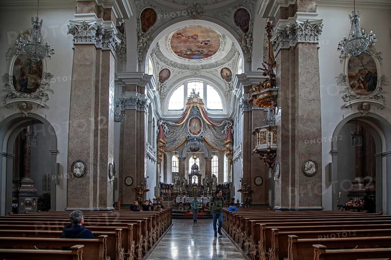 Church, baroque basilica of St. Mang, interior view, Füssen, Ostallgäu, Bavaria Germany