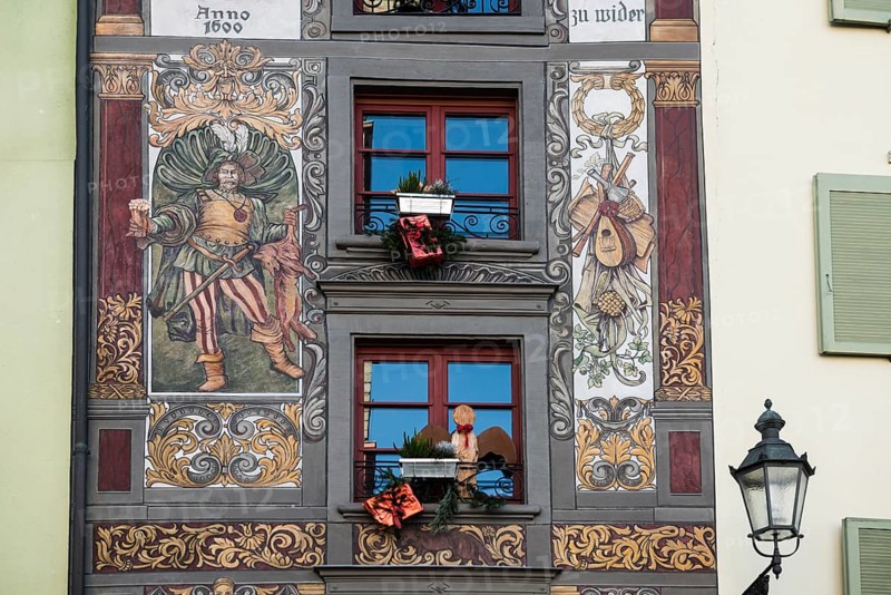 Painted house facade, Bad Säckingen, Hochrhein, Rhine, Black Forest, Baden-Württemberg, Germany, Europe