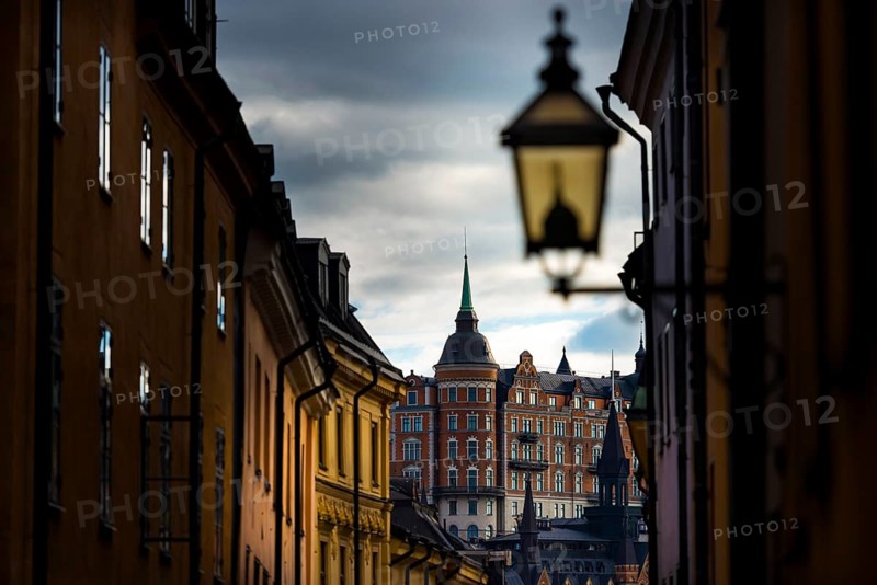 Houses in an alley of Gamla Stan, old town, centre, attraction, famous, city centre, city trip, tourism, travel, holiday, architecture, historical, UNESCO, world heritage, evening, culture, history, city history, medieval, urban, Stockholm, Sweden, Scandinavia, Europe