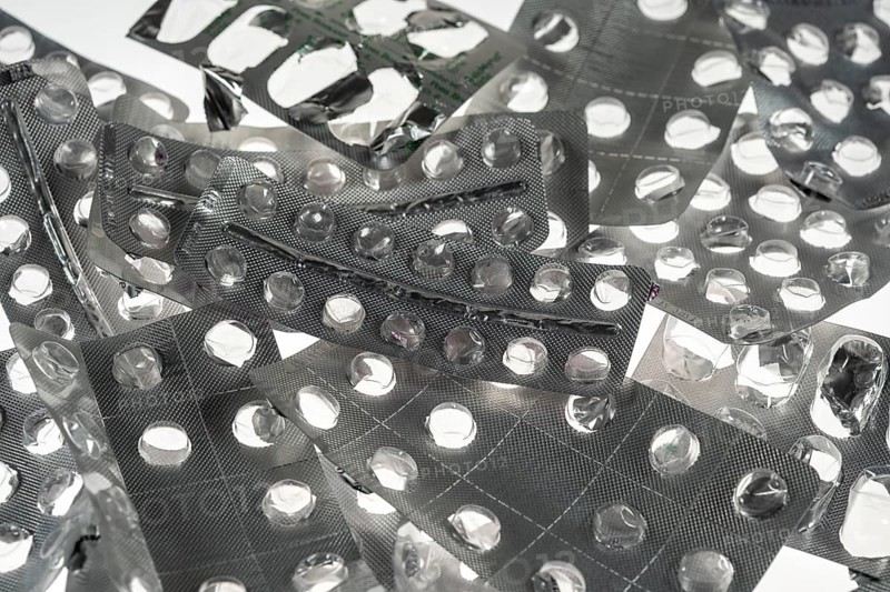 Empty, used medication packaging, pills, tablets
