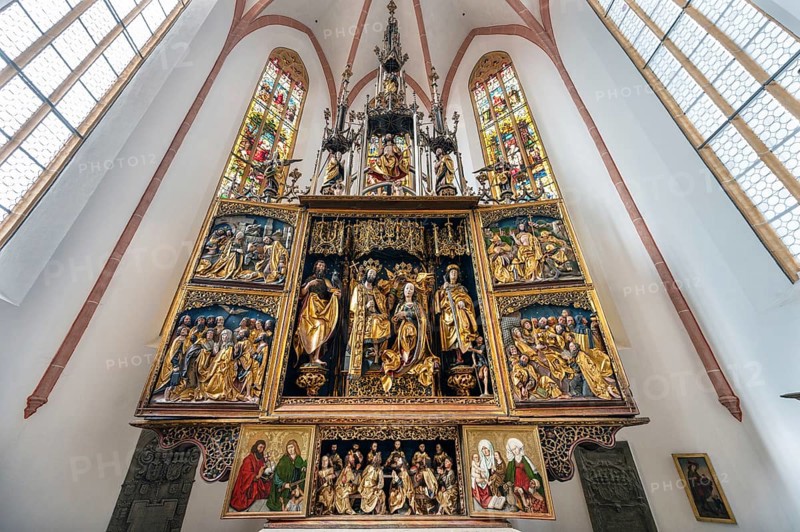 Late Gothic winged altar by Michael Wohlgemut completed in 1508, Church of St John and St Martin, Schwabach. Middle Franconia, Bavaria, Germany, Europe