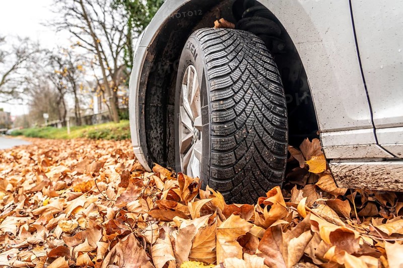 Driving on autumn leaves, slippery surfaces, leaves, grip from winter tyres