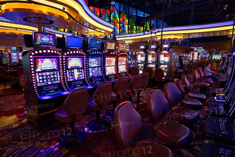 Buffalo, USA-20 July, 2018: Casino hall with slot machines and roulette tables