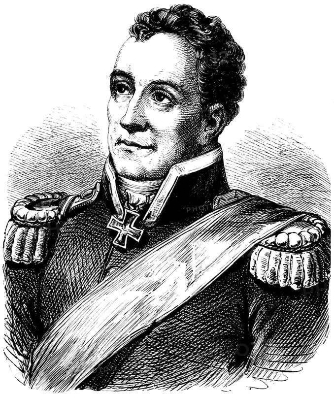 Portrait of Prince Karl August von Hardenberg, Prussian statesman, reformer and minister, Prussia, uniform, medal, smile, historical illustration 1882