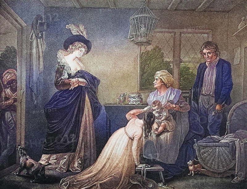 As you like it. Act II. Scene VII, The Seven Ages of Man, First Age. From the Boydell Shakespeare Gallery, published at the end of the 19th century, Historic, digitally restored reproduction from a 19th century original, Record date not stated