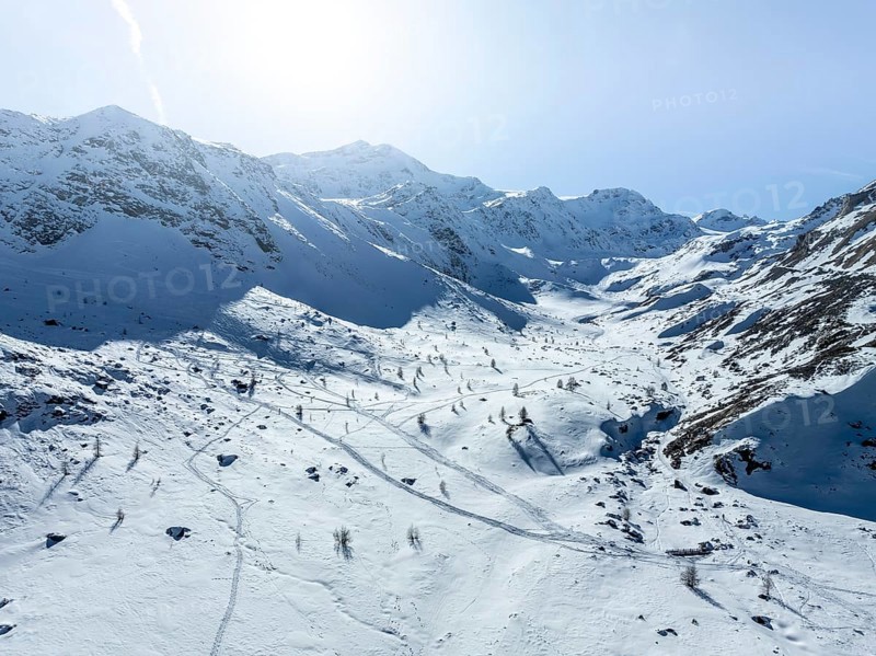 Aerial view, snowy mountain landscape, Ortler group, Trento, Italy, Europe