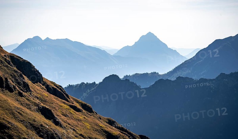 Blue mountain silhouettes, Carnic High Trail, Carnic Alps, Carinthia, Austria, Europe