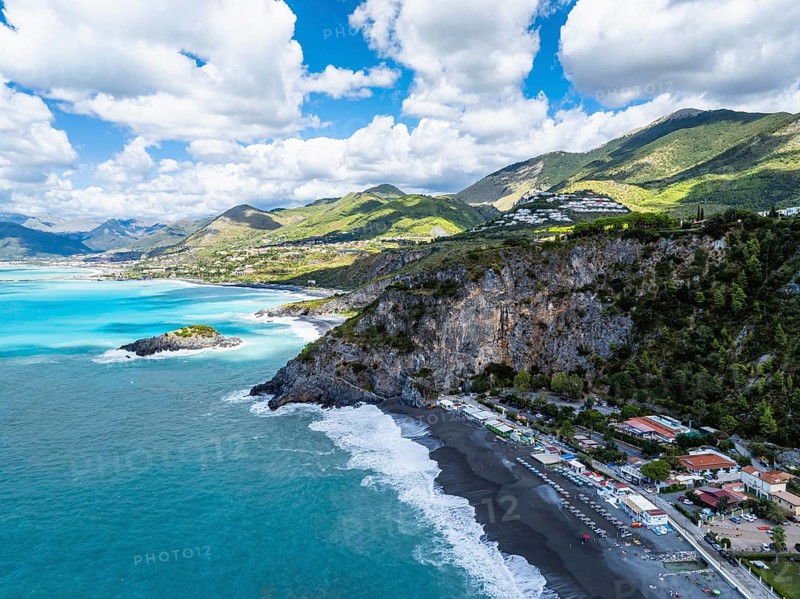 Crawford Beach Marinella from a drone, San Nicola Arcella, Cosenza, Calabria, Italy, Europe