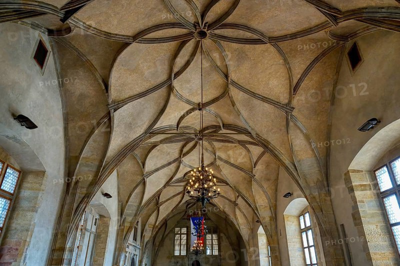 Prague Castle, Old Royal Palace, Vladislav Hall and ceiling, Prague, Czech Republic, Europe