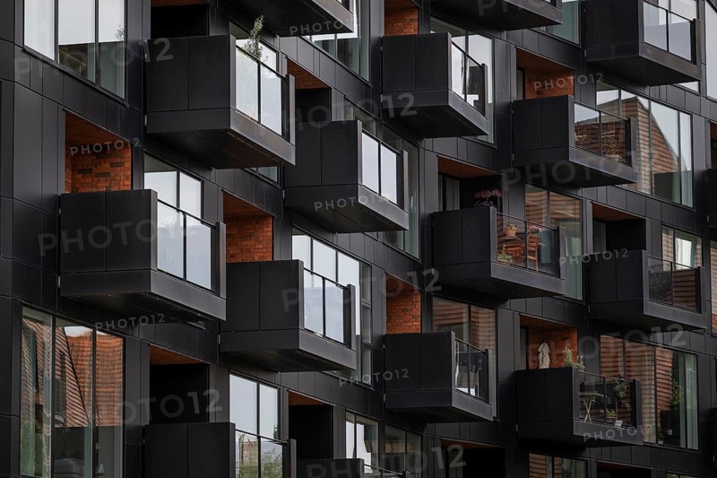 Contemporary architecture, Krøyers Square residential complex, inspired by historic warehouses, Nordic Ecolabel certified, Christianshavn district, Copenhagen, Denmark, Europe